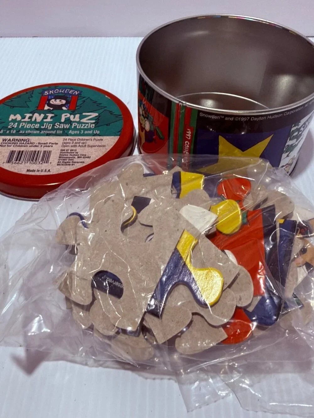Vintage Snowden Mini 24pc Puzzle, 3 Tins Complete Unopened Pack